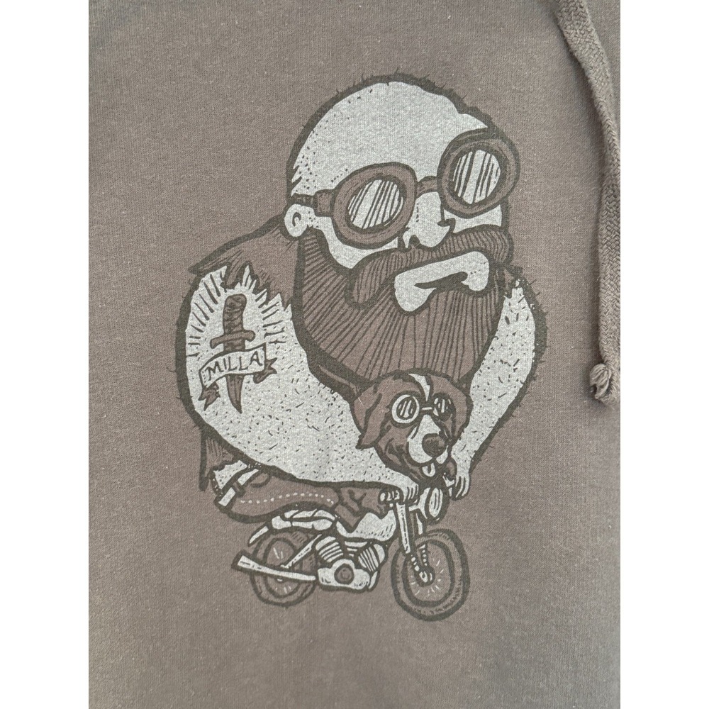 Tultex Mens Biker Graphic Hoodie Charcoal Gray Bearded Biker Dog Med Moto Style
